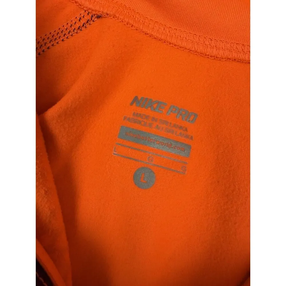 Nike Pro Womens LARGE Orange Navy Geo Print Fleece Lined Half Zip Pullover Top L